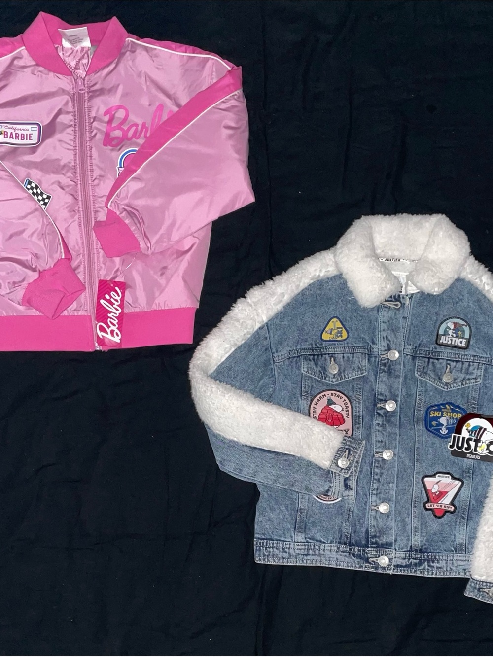 New Girl Justice Denim Jean jacket, Barbie Pink Racing Puffer Jacket Size 7/8